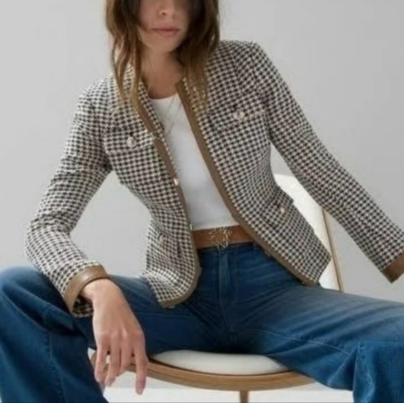 White House Black Market Houndstooth Blazer with Brown Trim - Picture 2 of 16